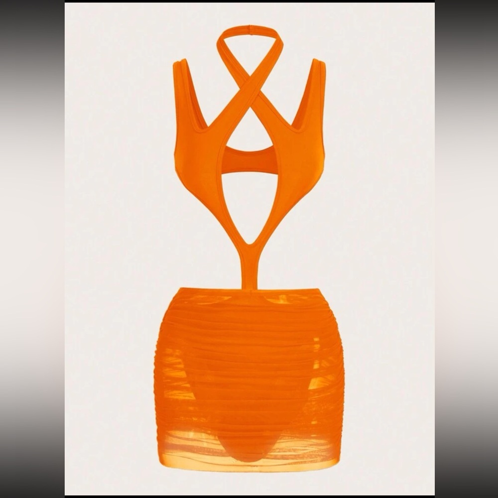 Orange Criss Cross Bodysuit & Skirt